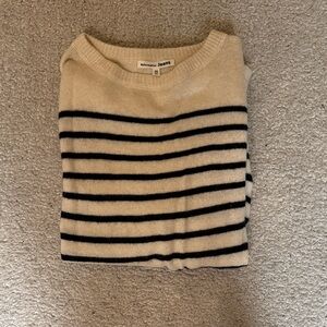 Reformation Cream and Black Striped Crewneck Sweater